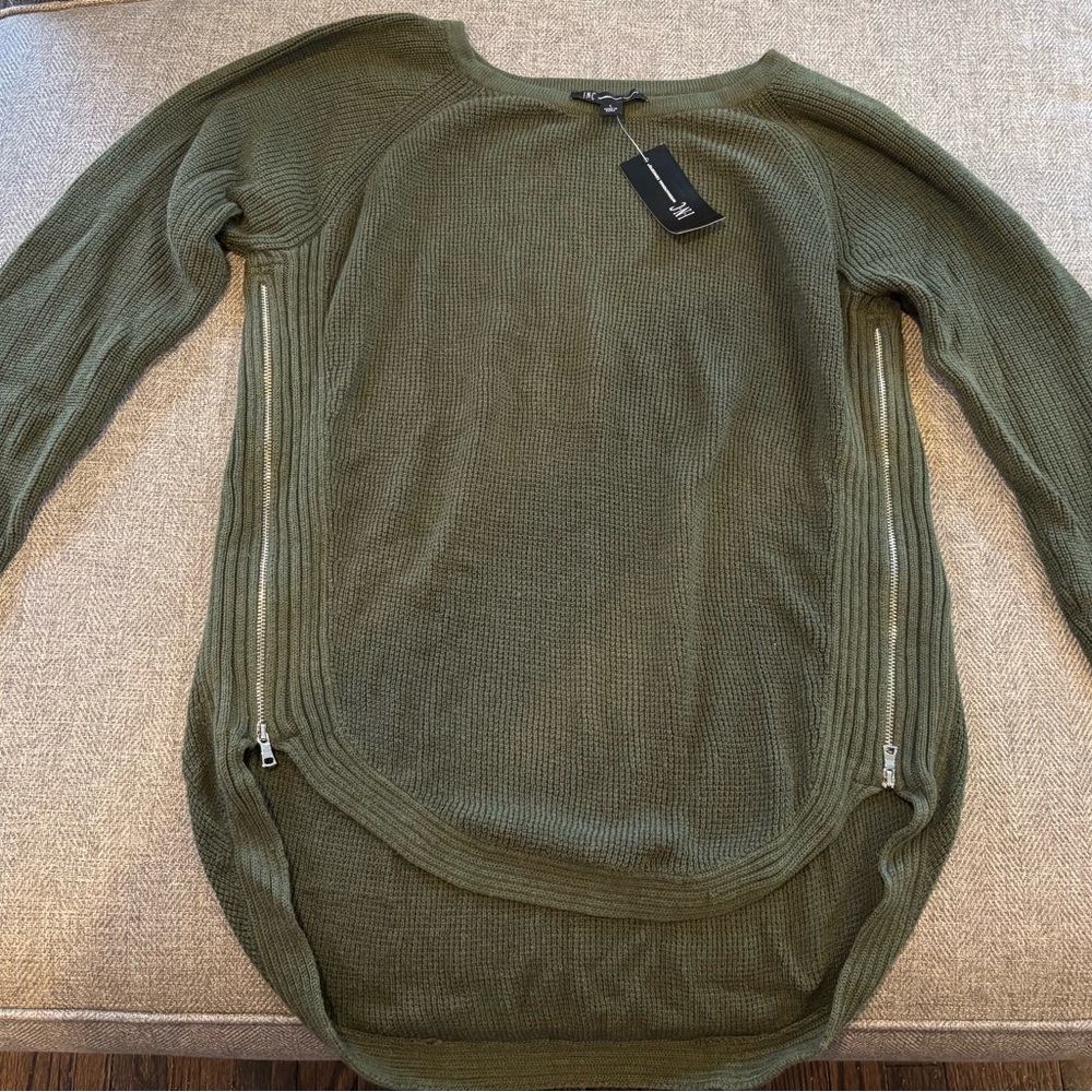 NWT INC International Concepts Green Sweater with Side Zipper Size L